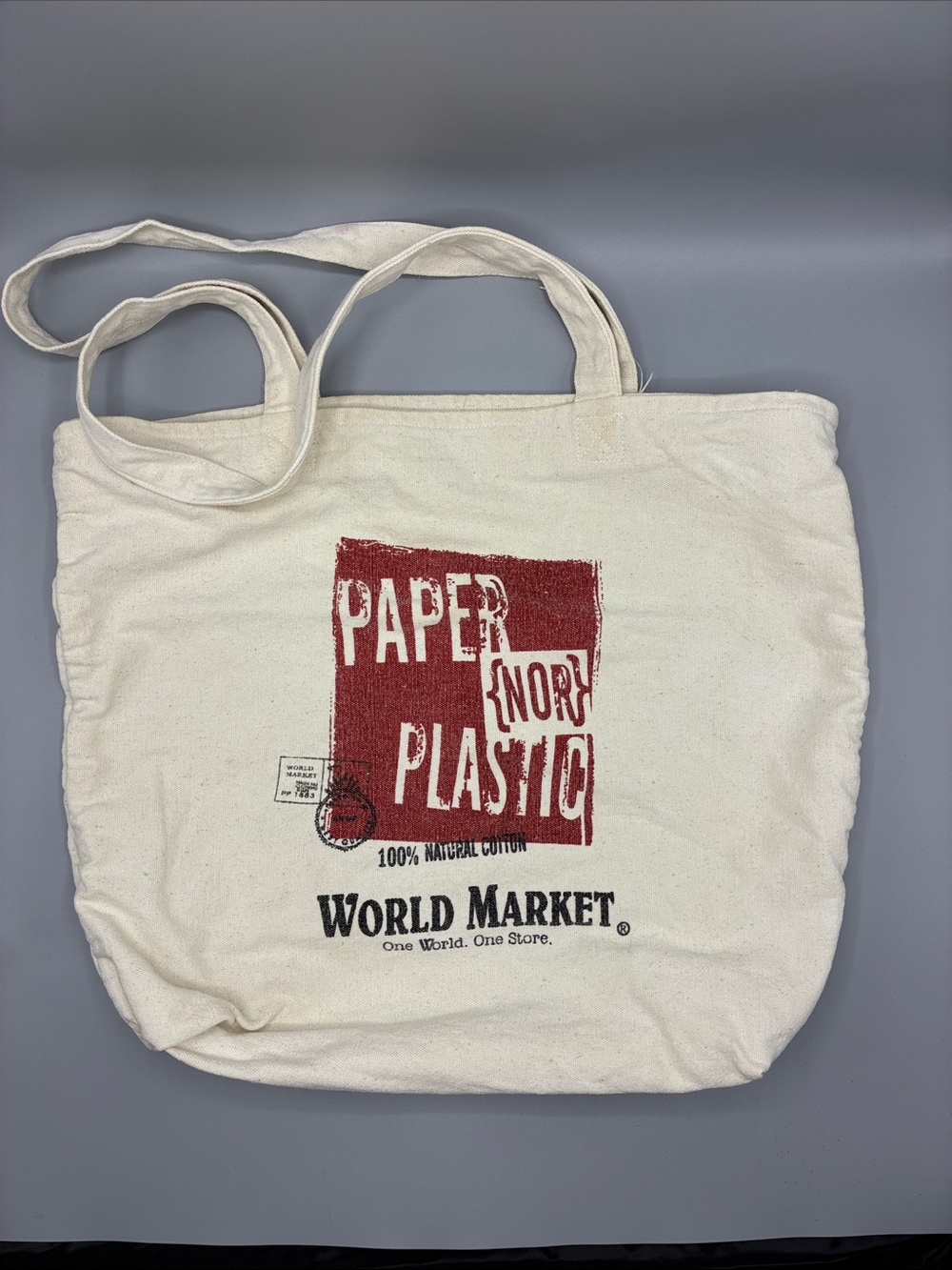 Cost Plus World Market Natural Canvas Tote with Red Graphic